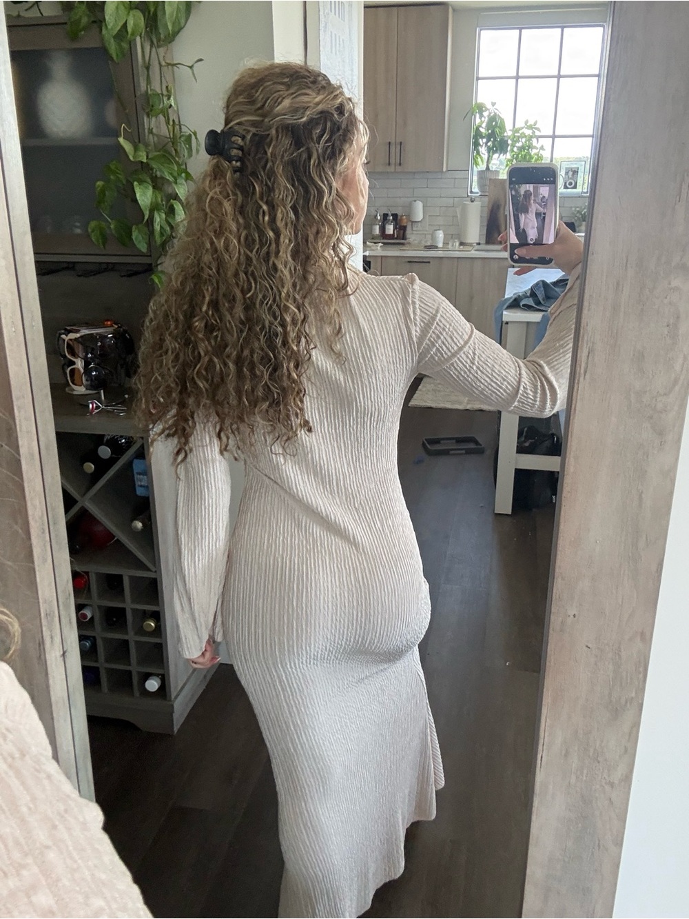 SHEIN Cream Ribbed Long-Sleeve Maxi Dress (Size Small) - Picture 2 of 3